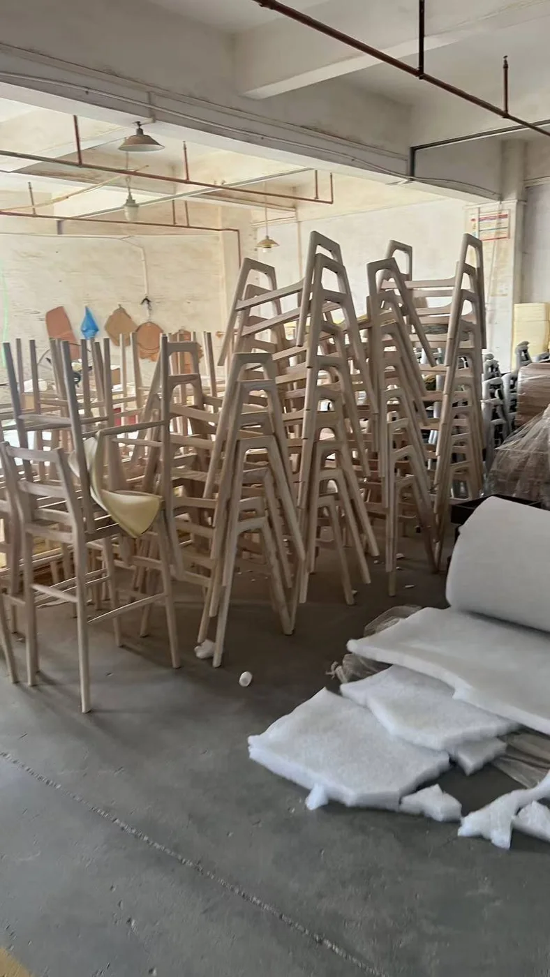 Chair frames arranged in a workshop