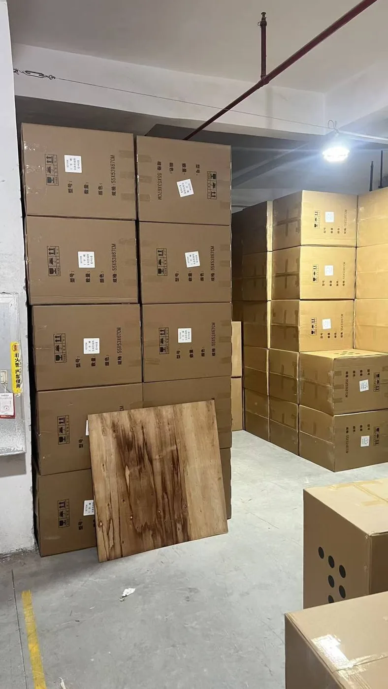 Cartons stacked in a storage area